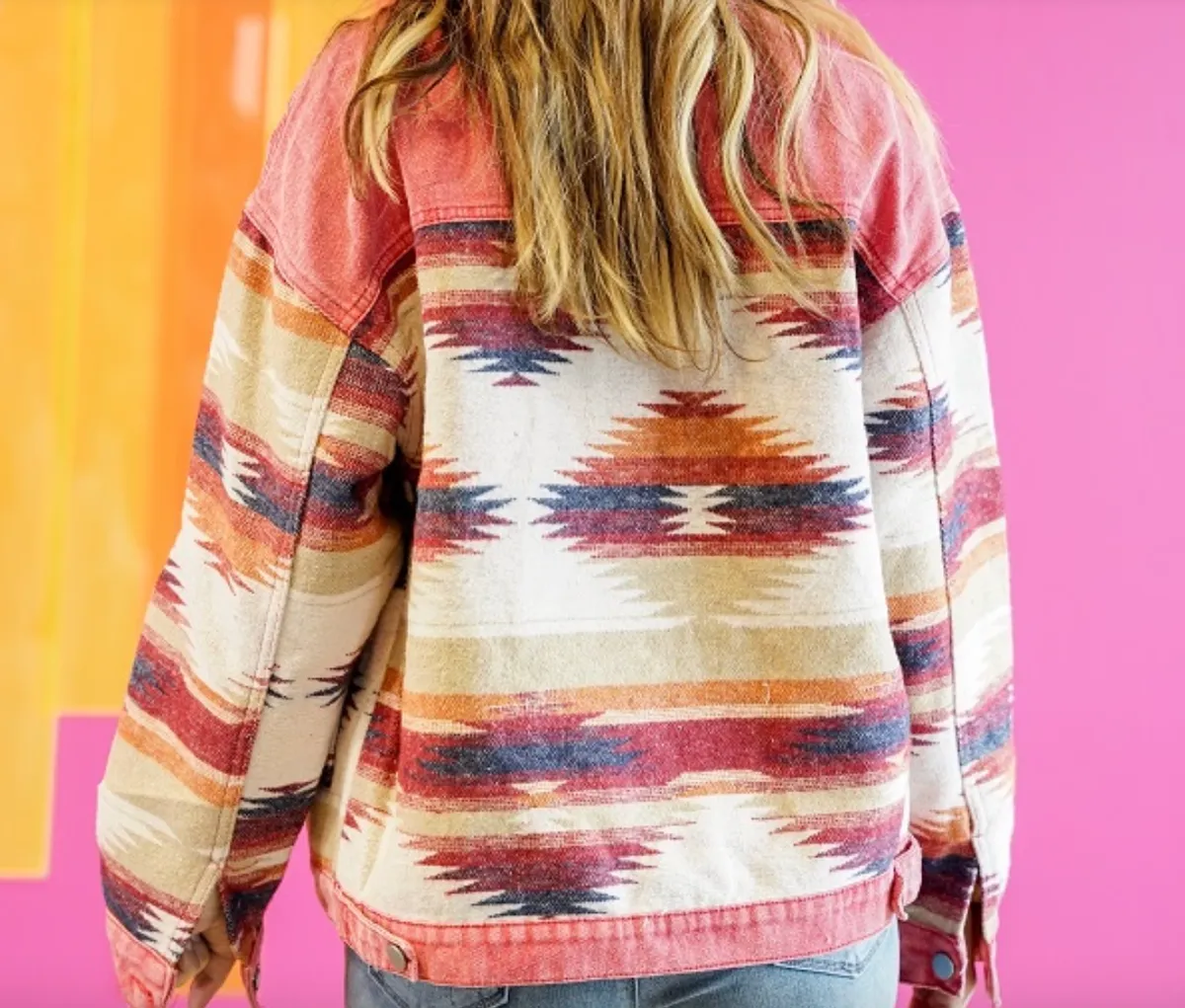 Pink Aztec Denim Jacket