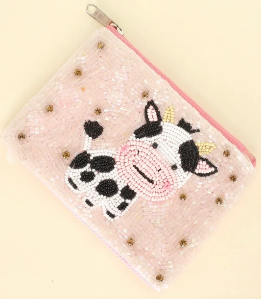 Cow Beaded Embroidery Coin Bag