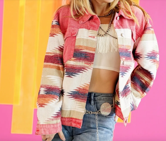 Pink Aztec Denim Jacket