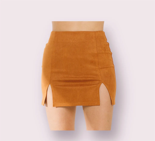 Camel Suede Mini Skirt