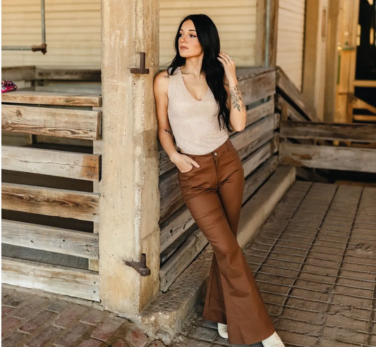 Faux Brown Leather Jeans